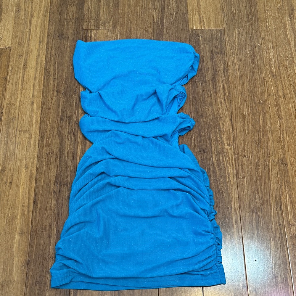 Turquoise Strapless Ruched Dress